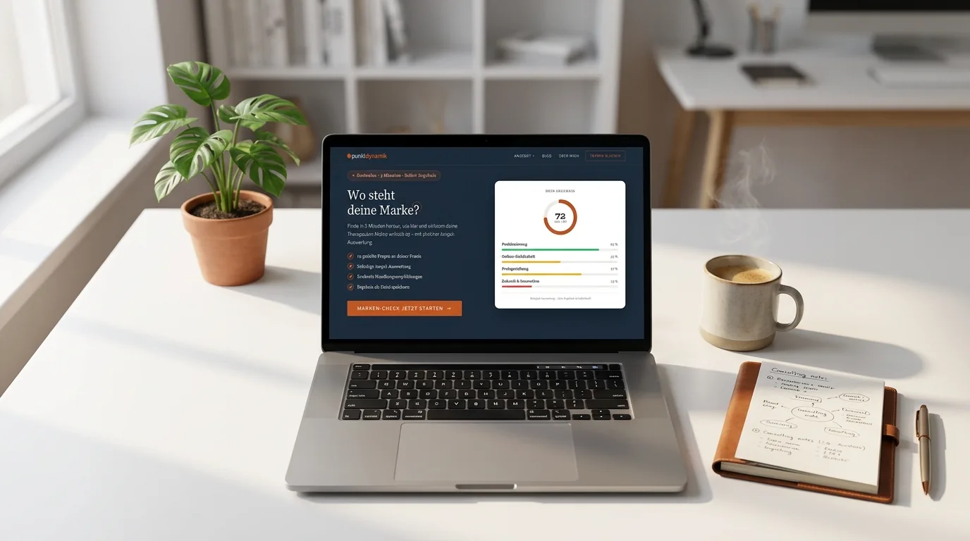 Laptop mit punktdynamik Marken-Check für Therapeuten auf dem Bildschirm